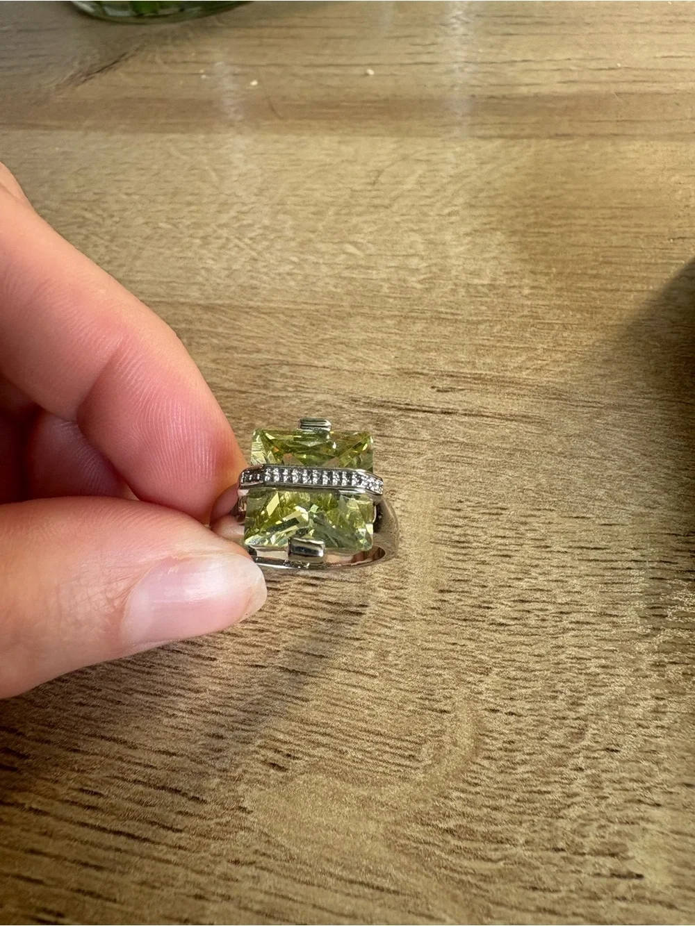 Green Gemstone Ring with Pavé Accent
